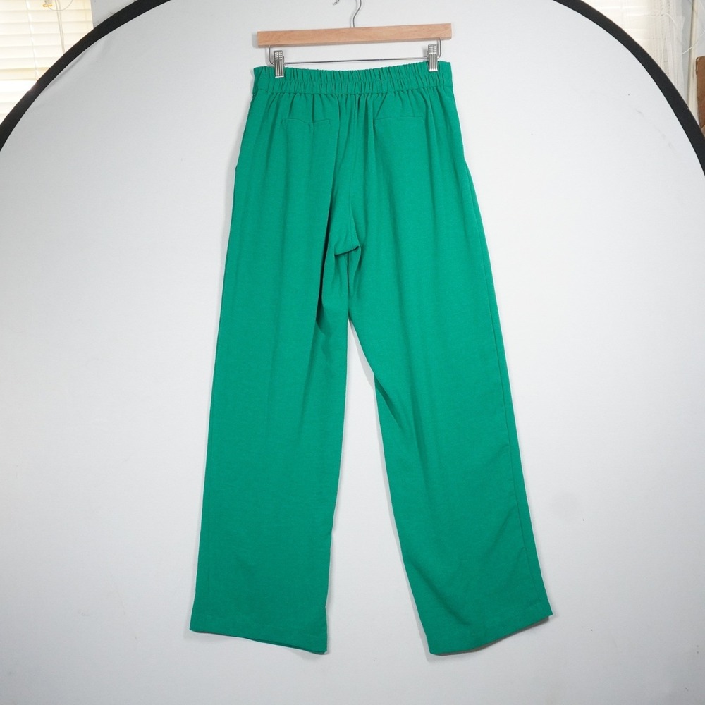 Tulleé Kelly Green Pleated Wide Leg High Rise Trousers Large Bold Career Preppy - Picture 7 of 11